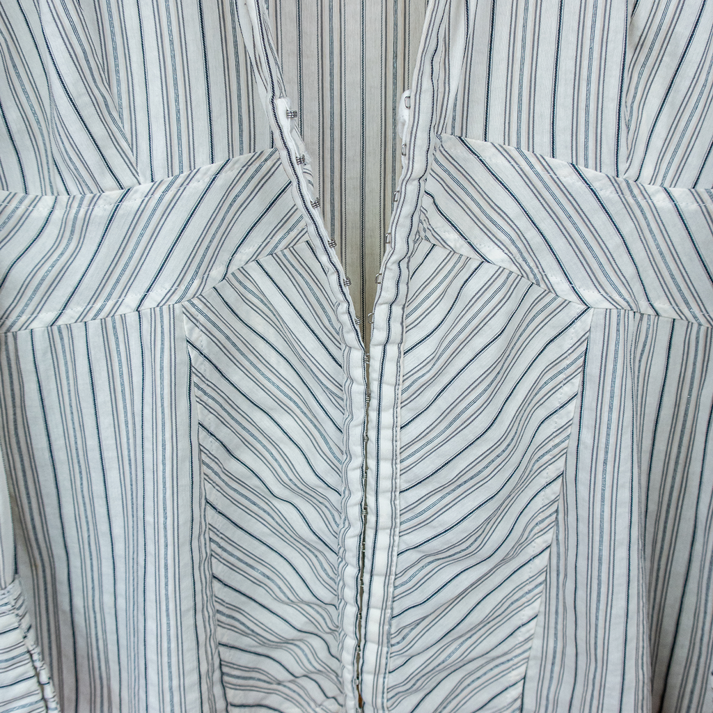 Y2K Pimkie Pinstripe Hook Front Blouse - White Blue Stripe - Size M