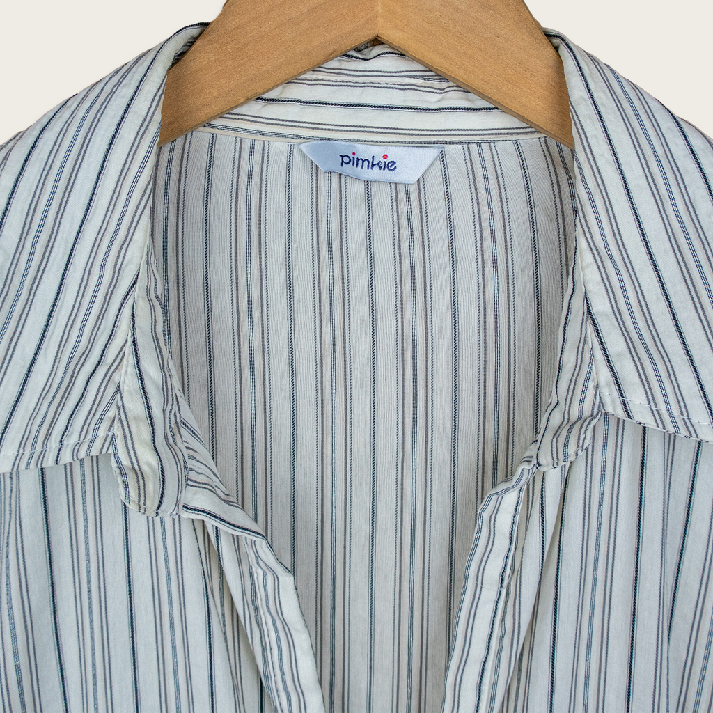 Y2K Pimkie Pinstripe Hook Front Blouse - White Blue Stripe - Size M