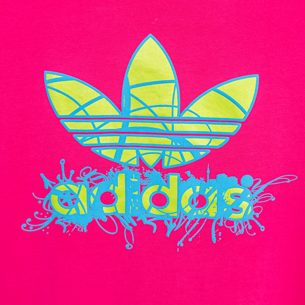 Adidas Fitted Tee - Neon Pink Logo Print - Size S