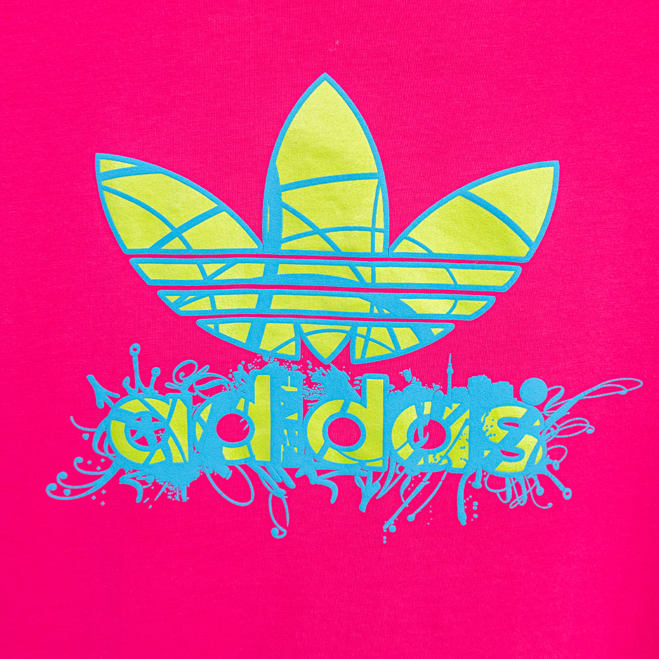 Adidas Fitted Tee - Neon Pink Logo Print - Size S