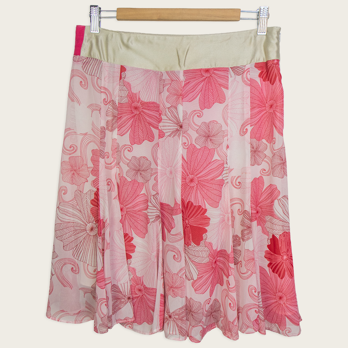 00s Heart Pink Floral Midi Skirt - Size S