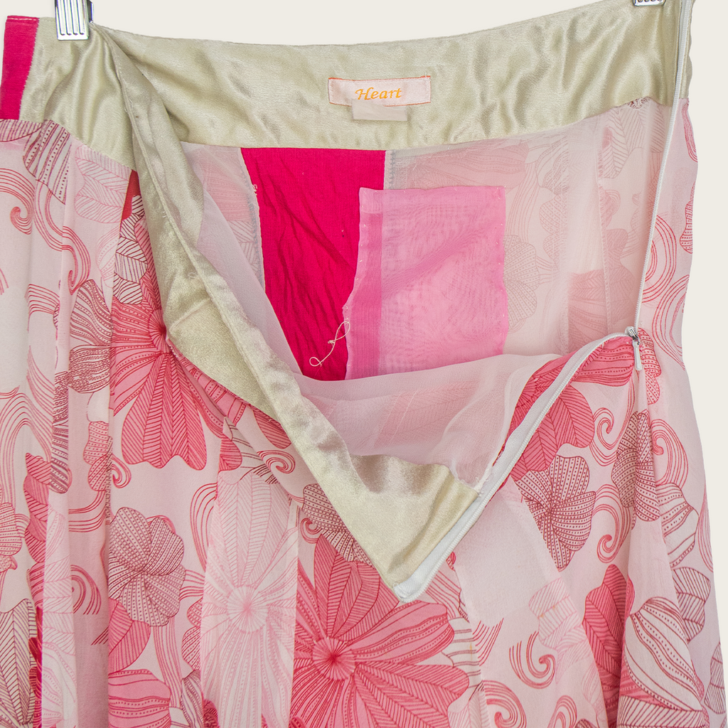 00s Heart Pink Floral Midi Skirt - Size S
