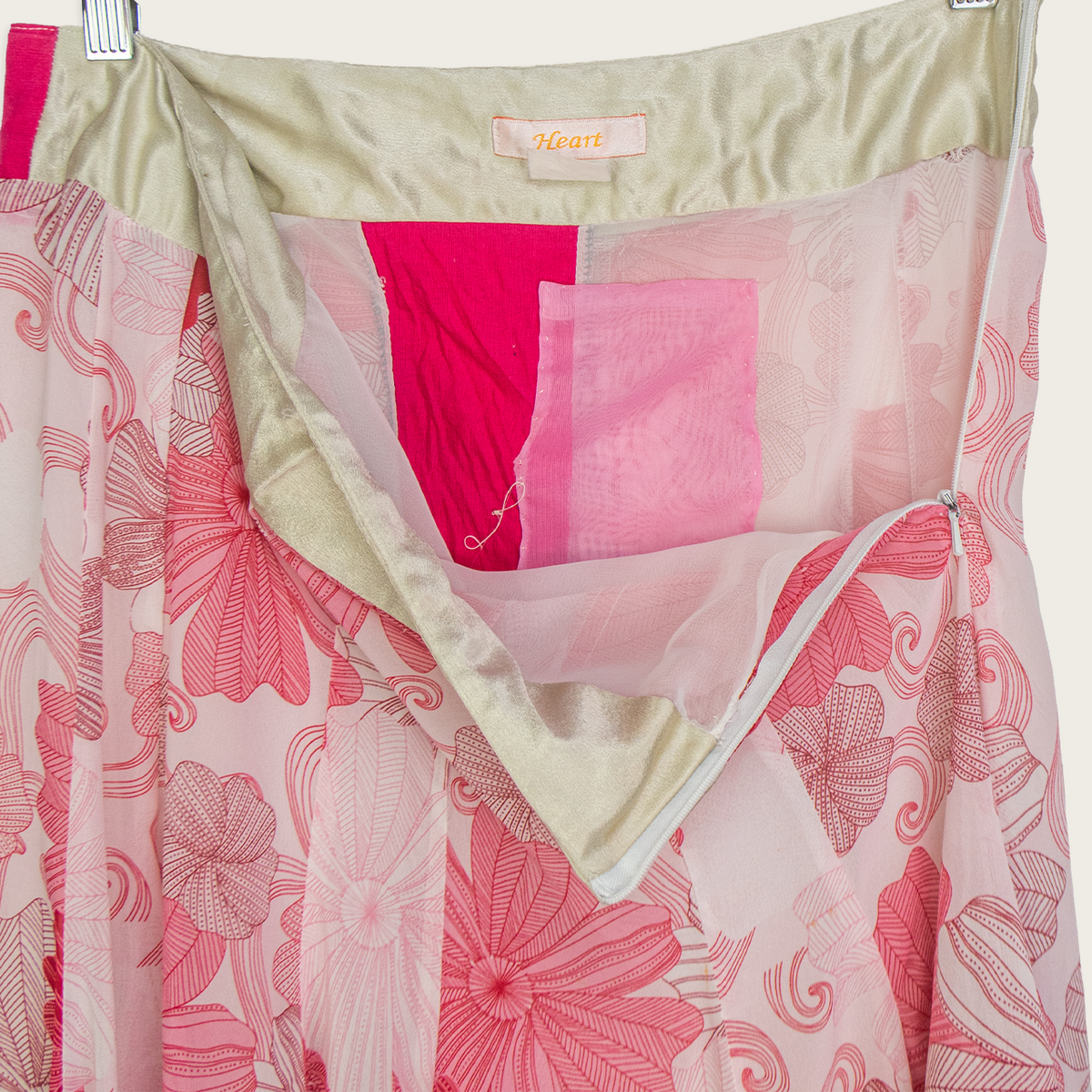 00s Heart Pink Floral Midi Skirt - Size S