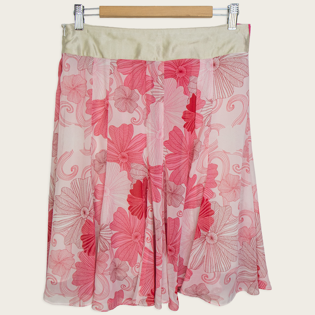 00s Heart Pink Floral Midi Skirt - Size S