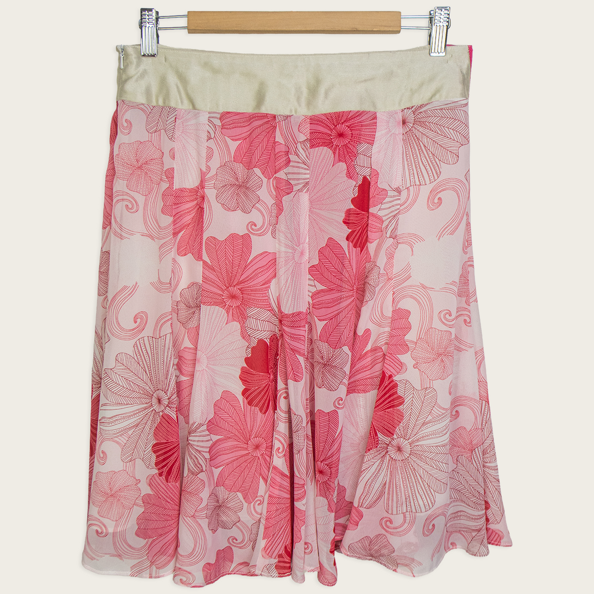 00s Heart Pink Floral Midi Skirt - Size S