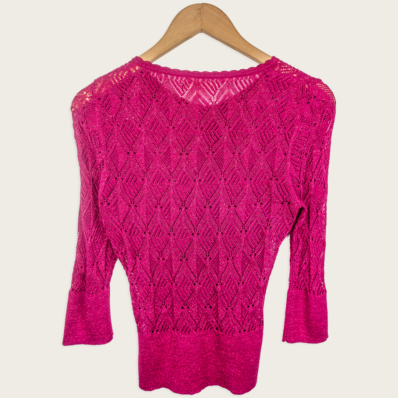 Y2K JAG Pointelle Knit Cardigan - Shimmer Hot Pink - Size M