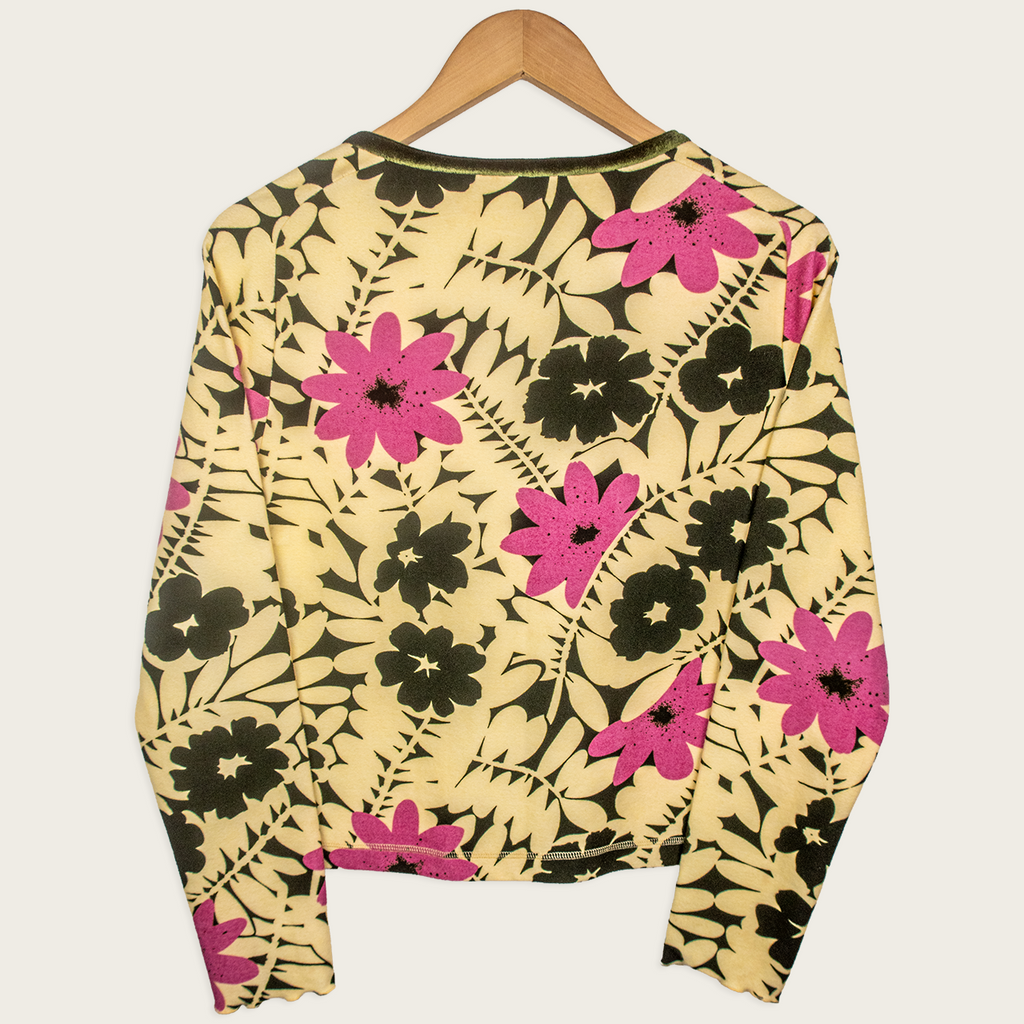 Y2K Floral Cardigan - Olive & Pink Floral - Size M