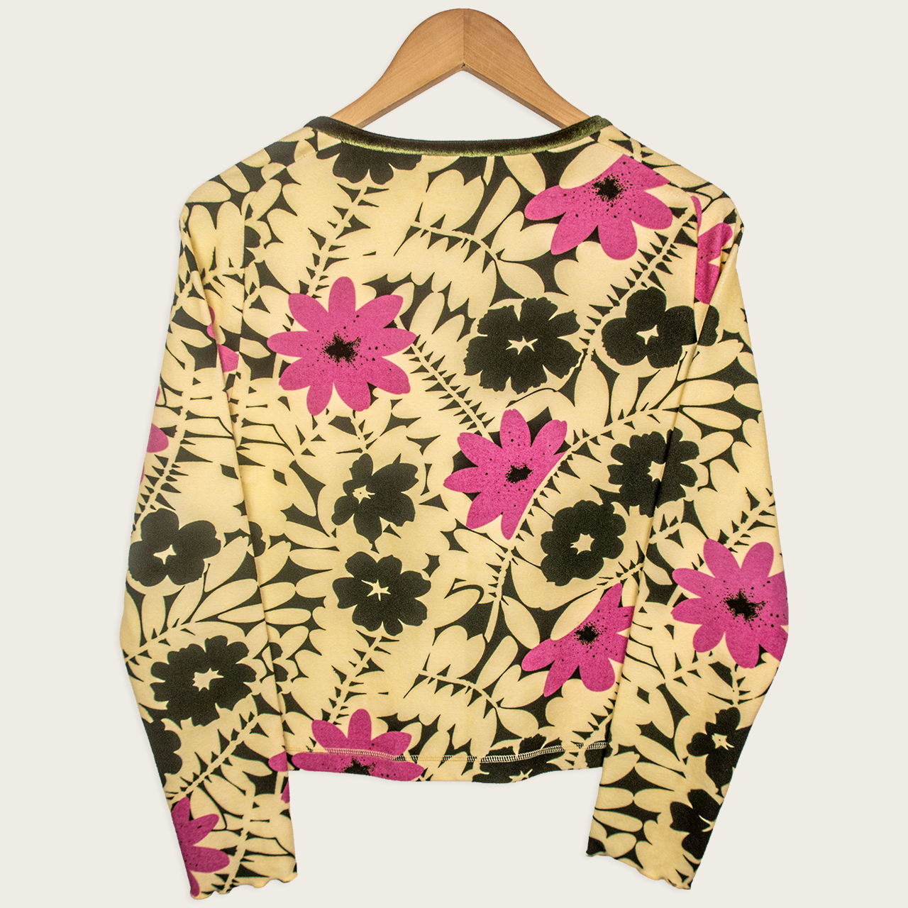 Y2K Floral Cardigan - Olive & Pink Floral - Size M