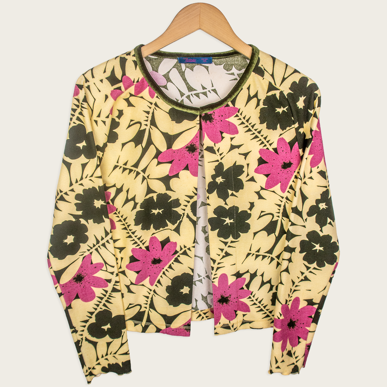 Y2K Floral Cardigan - Olive & Pink Floral - Size M