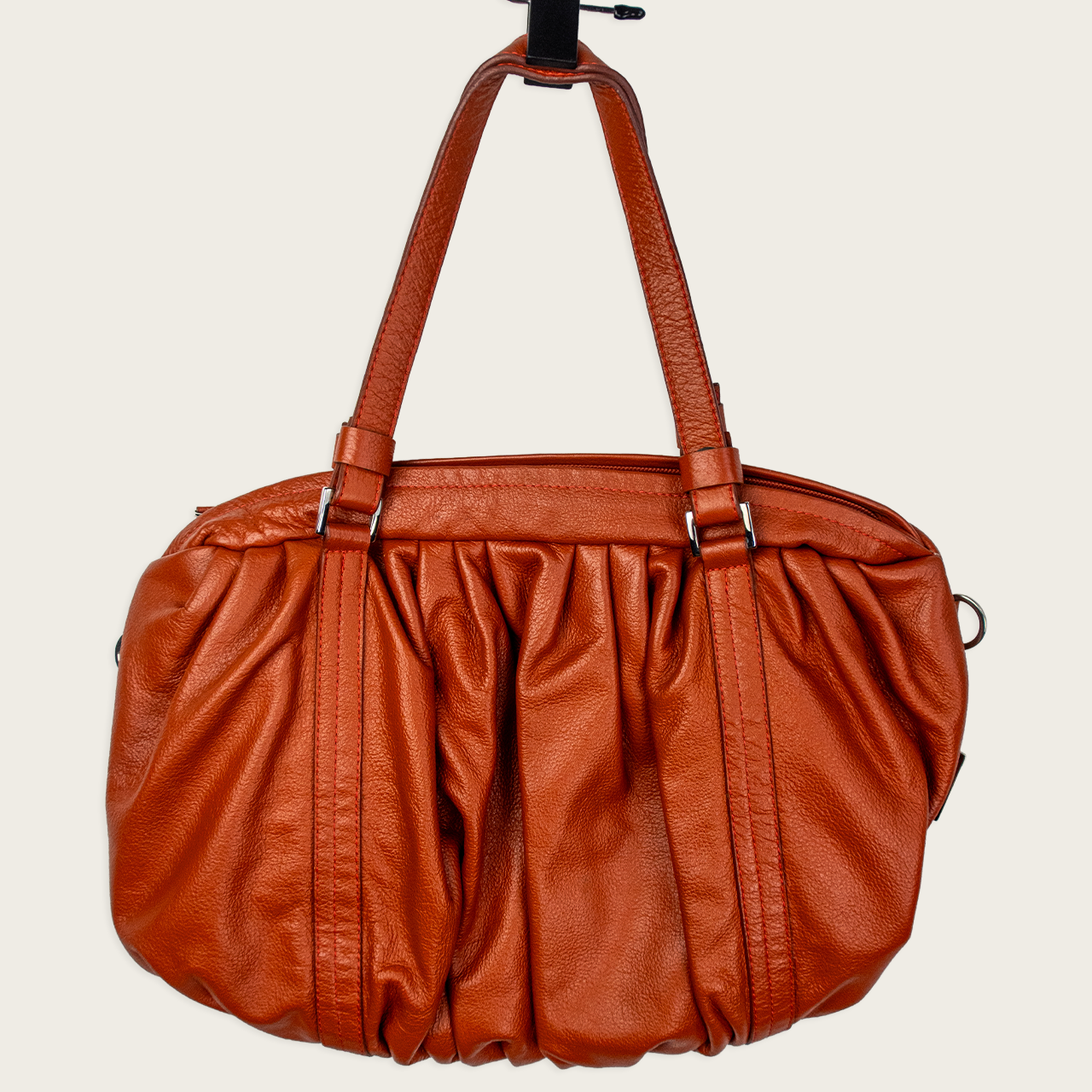 Y2K Burnt Orange Slouch Shoulder Bag - Ruched Genuine Leather