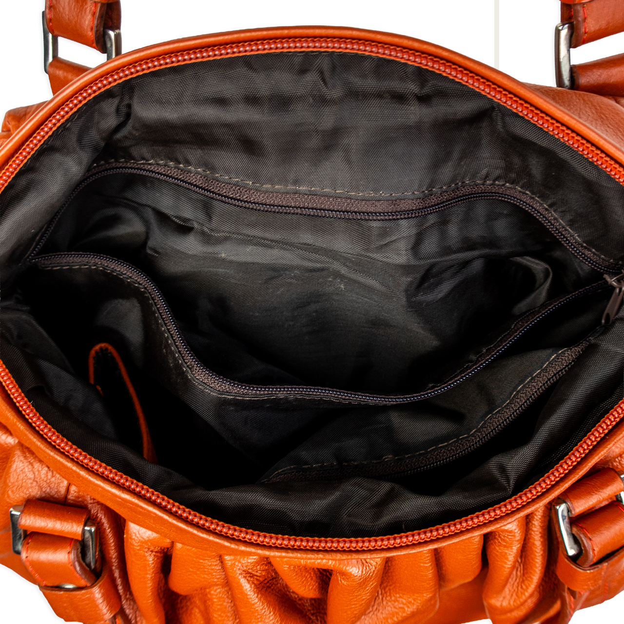 Y2K Burnt Orange Slouch Shoulder Bag - Ruched Genuine Leather