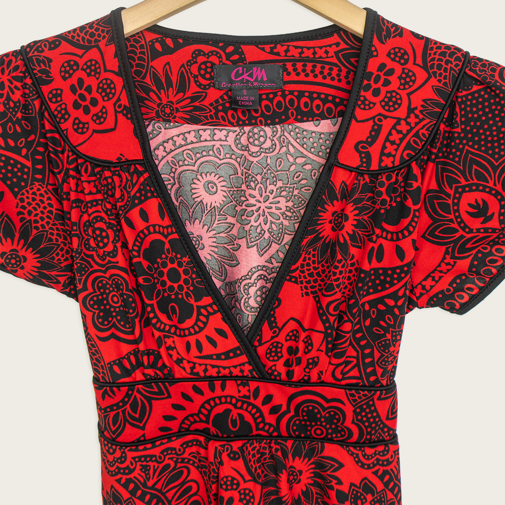 00s CKM Red Floral Empire Top - Size S