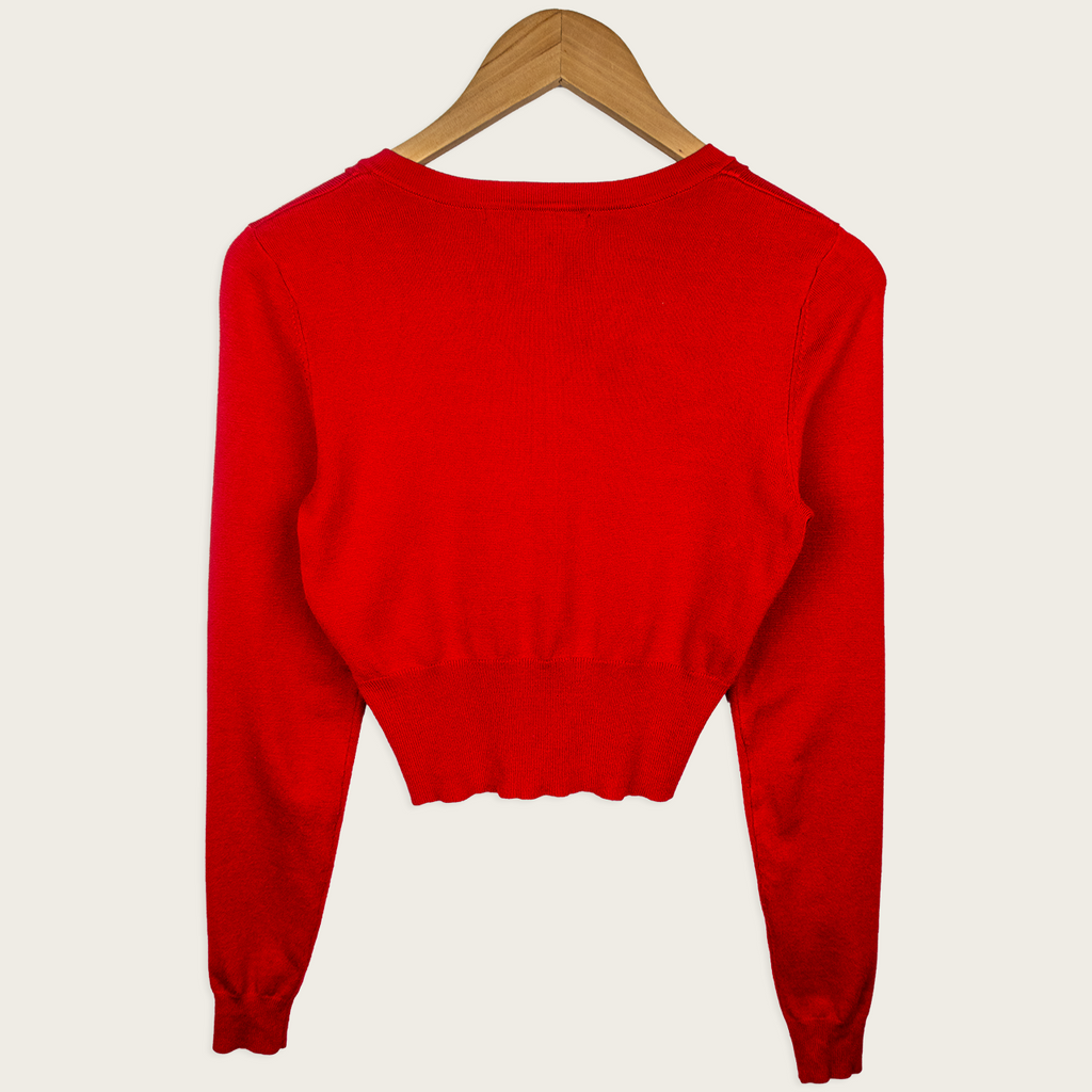 Y2K Review Cropped Cardigan - Cherry Red - Size 8