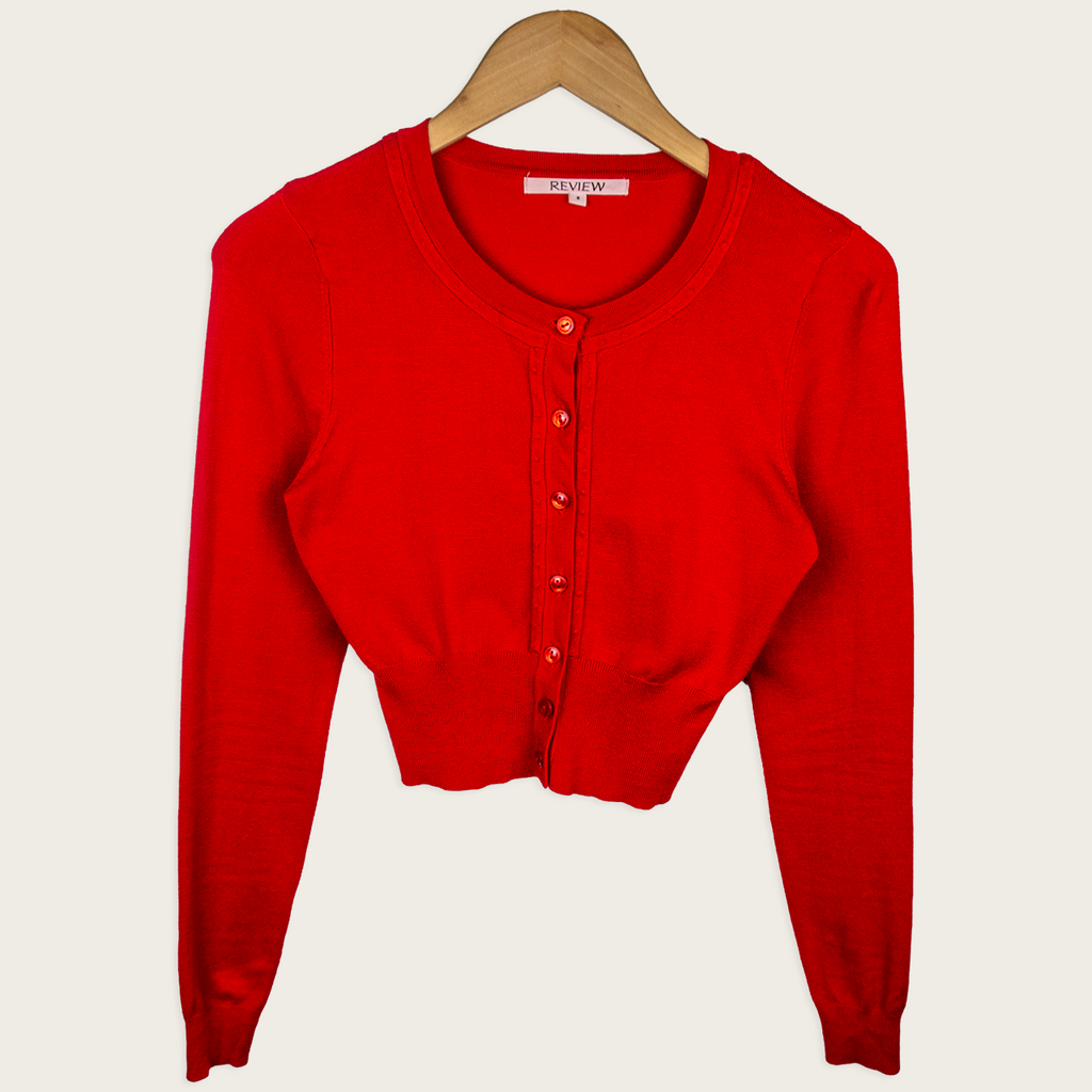 Y2K Review Cropped Cardigan - Cherry Red - Size 8