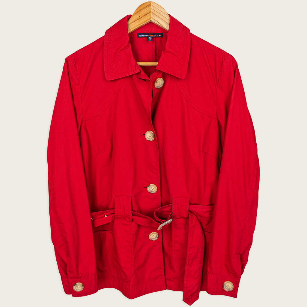 Y2K Simona Sport Jacket - Belted Red Cotton - Size 12