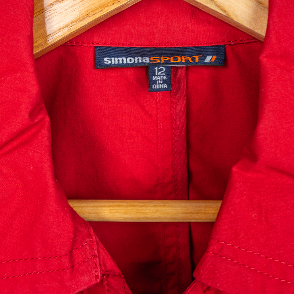 Y2K Simona Sport Jacket - Belted Red Cotton - Size 12