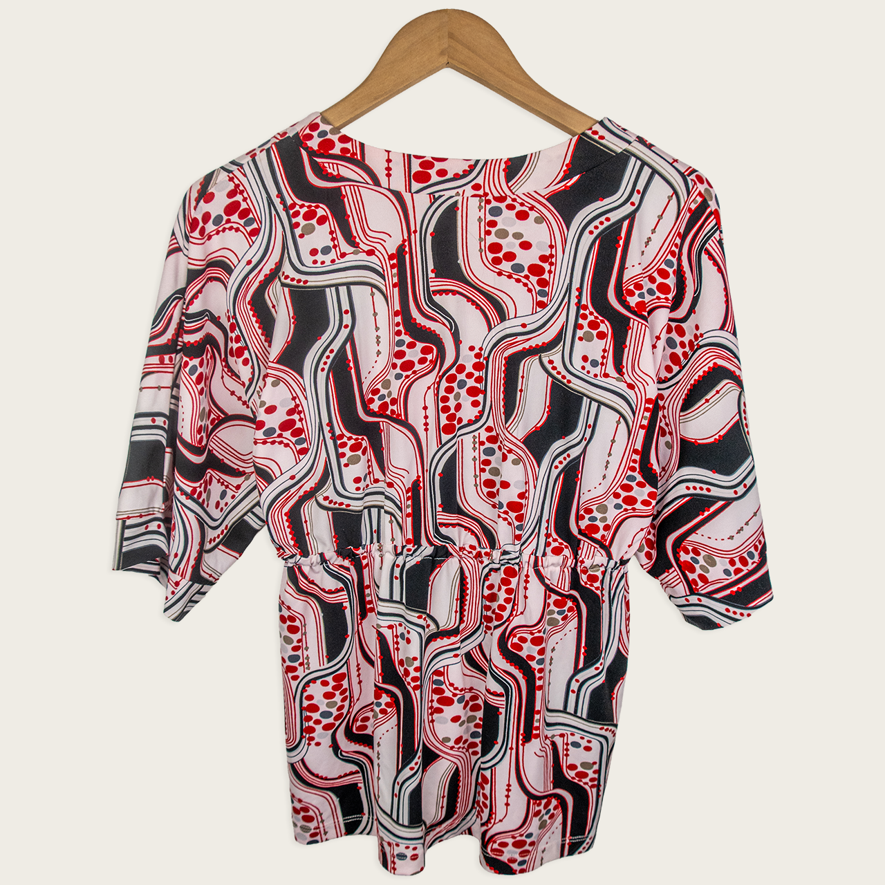 Y2K Suzanne Grae Wrap Top - Red Abstract Print - Size S