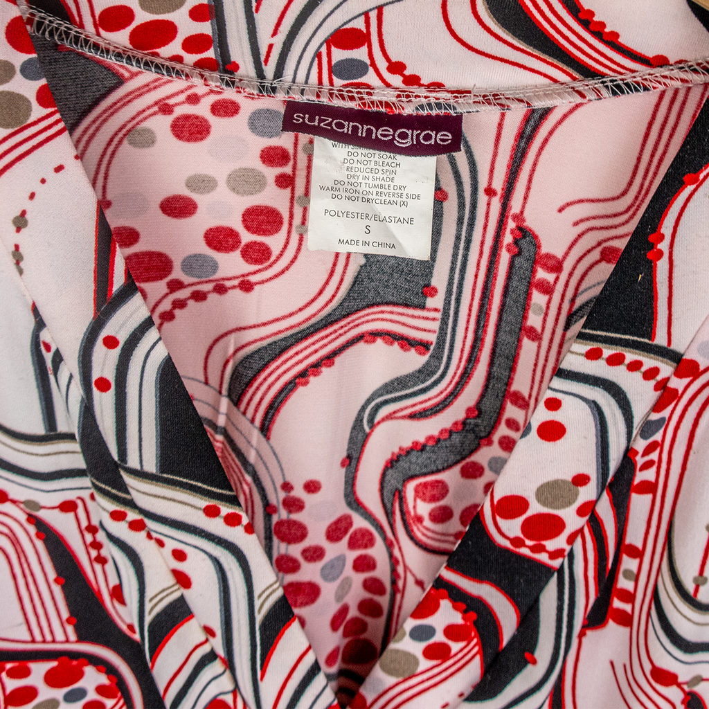 Y2K Suzanne Grae Wrap Top - Red Abstract Print - Size S