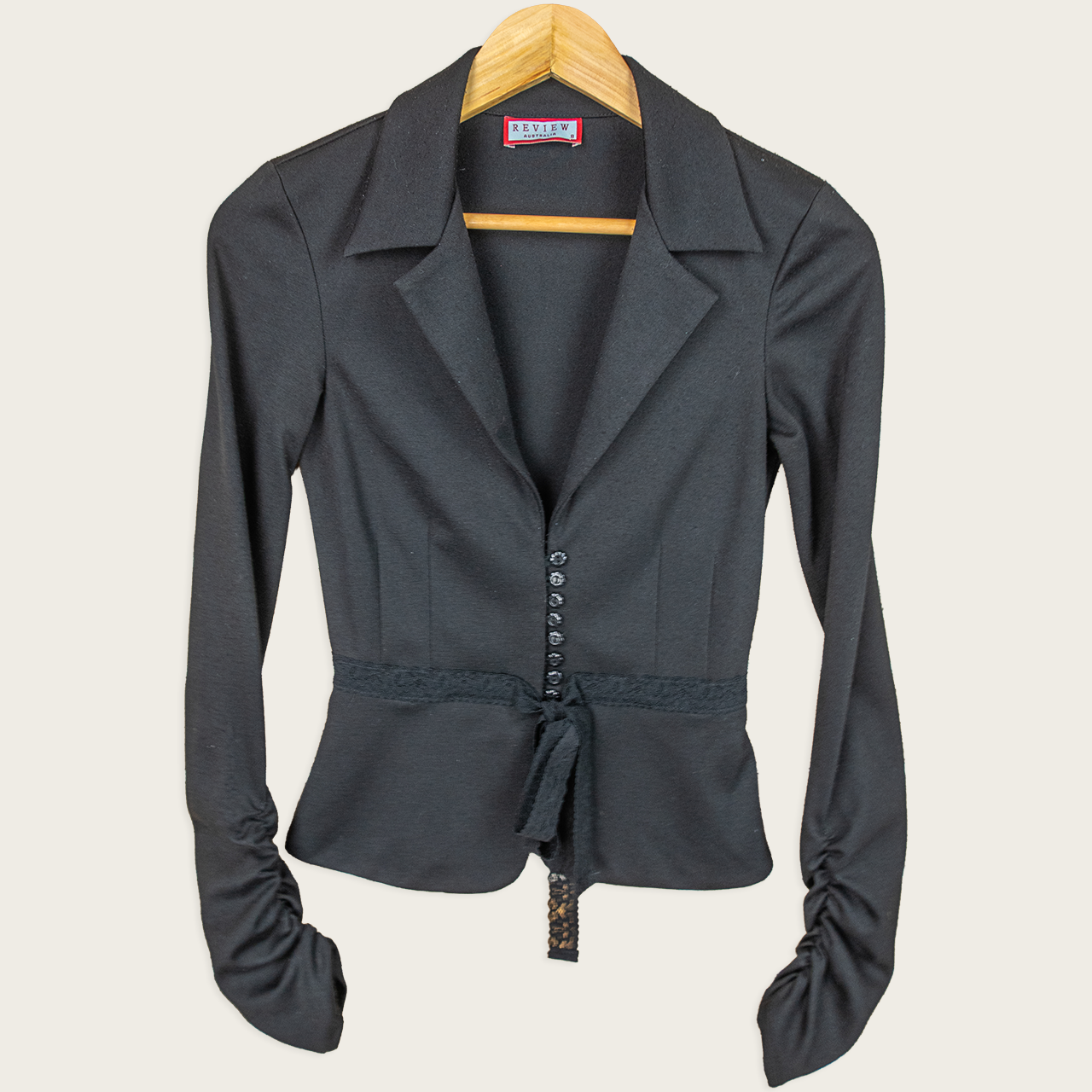 Vintage Review Australia Fitted Blazer Top - Black - Size 6