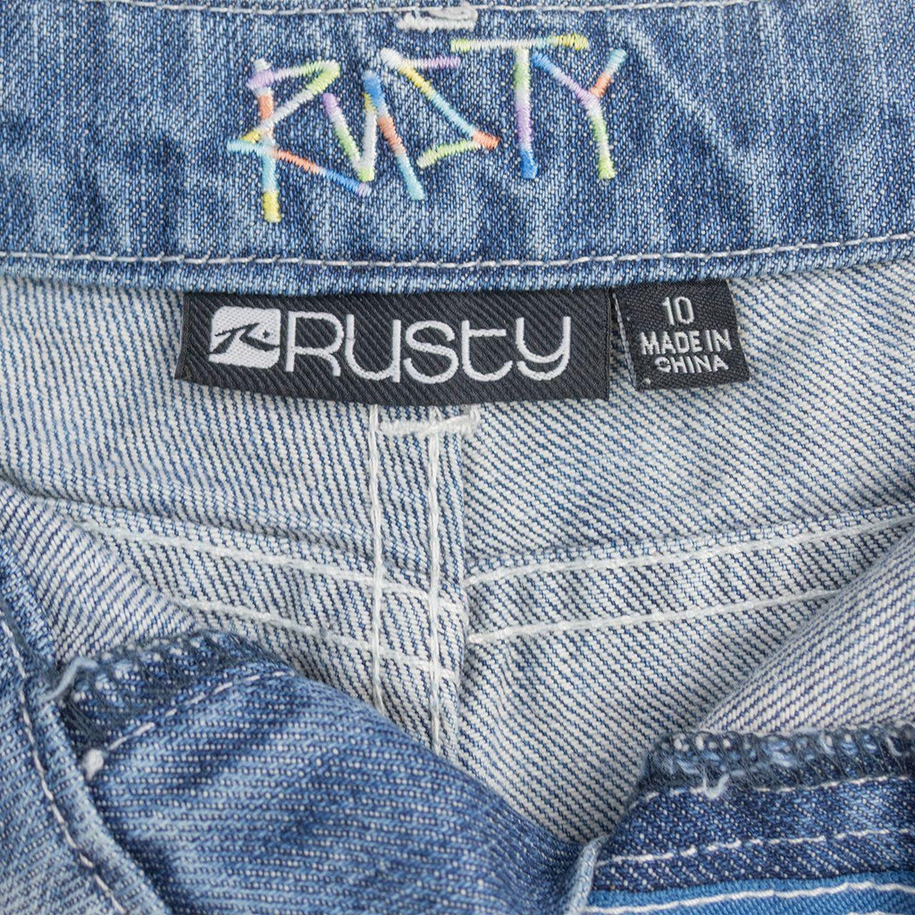 Y2K Rusty Denim Mini Shorts - Light Wash - Size 10
