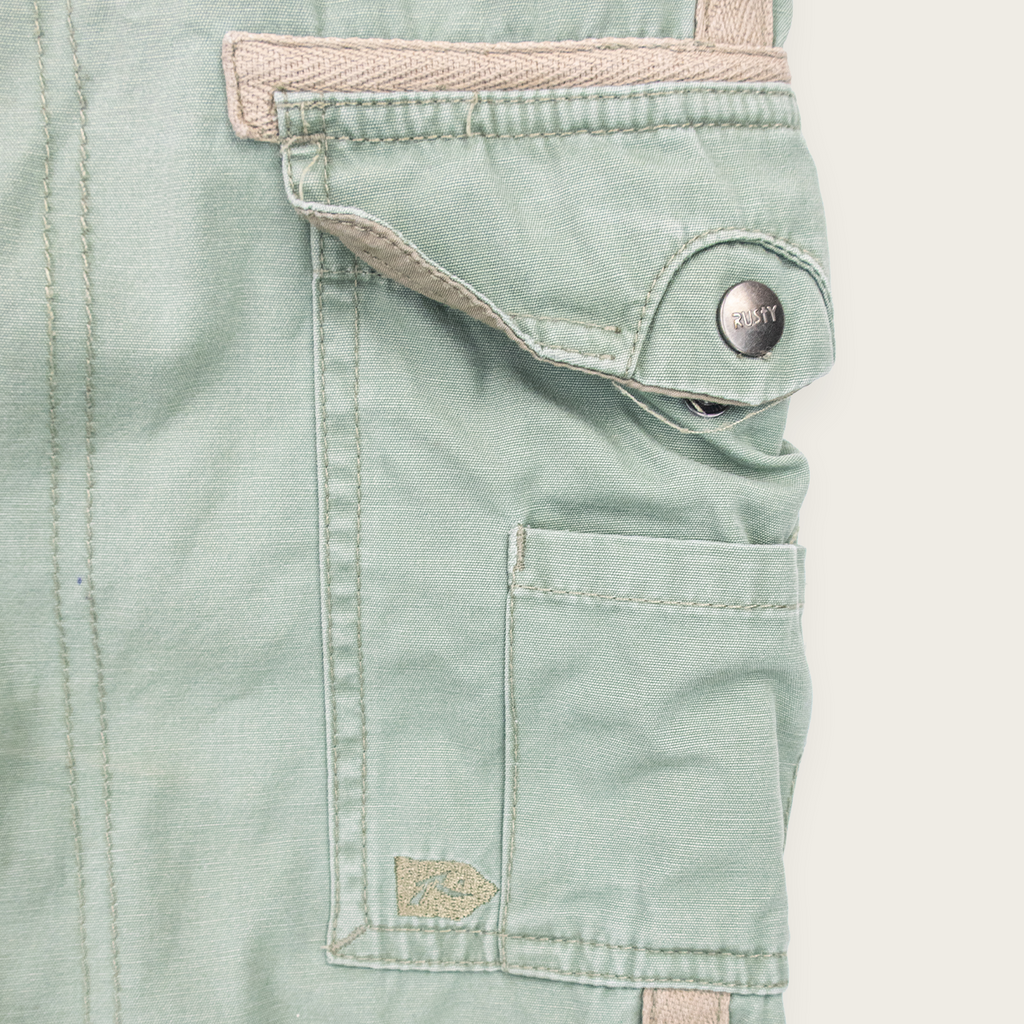 Y2K Rusty Cargo Shorts - Washed Green - Size 10