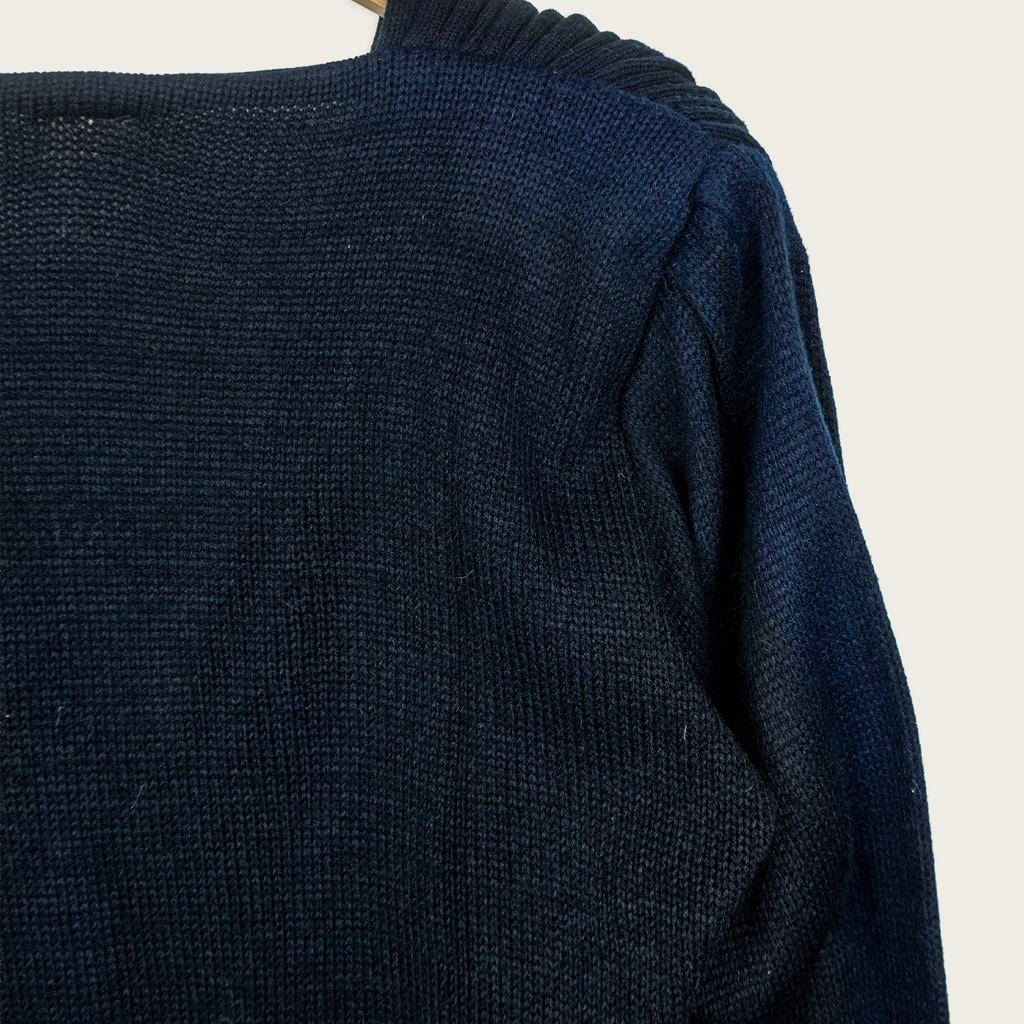 Vintage Knit Draped Sweater - Black Deep V Neck - Size S