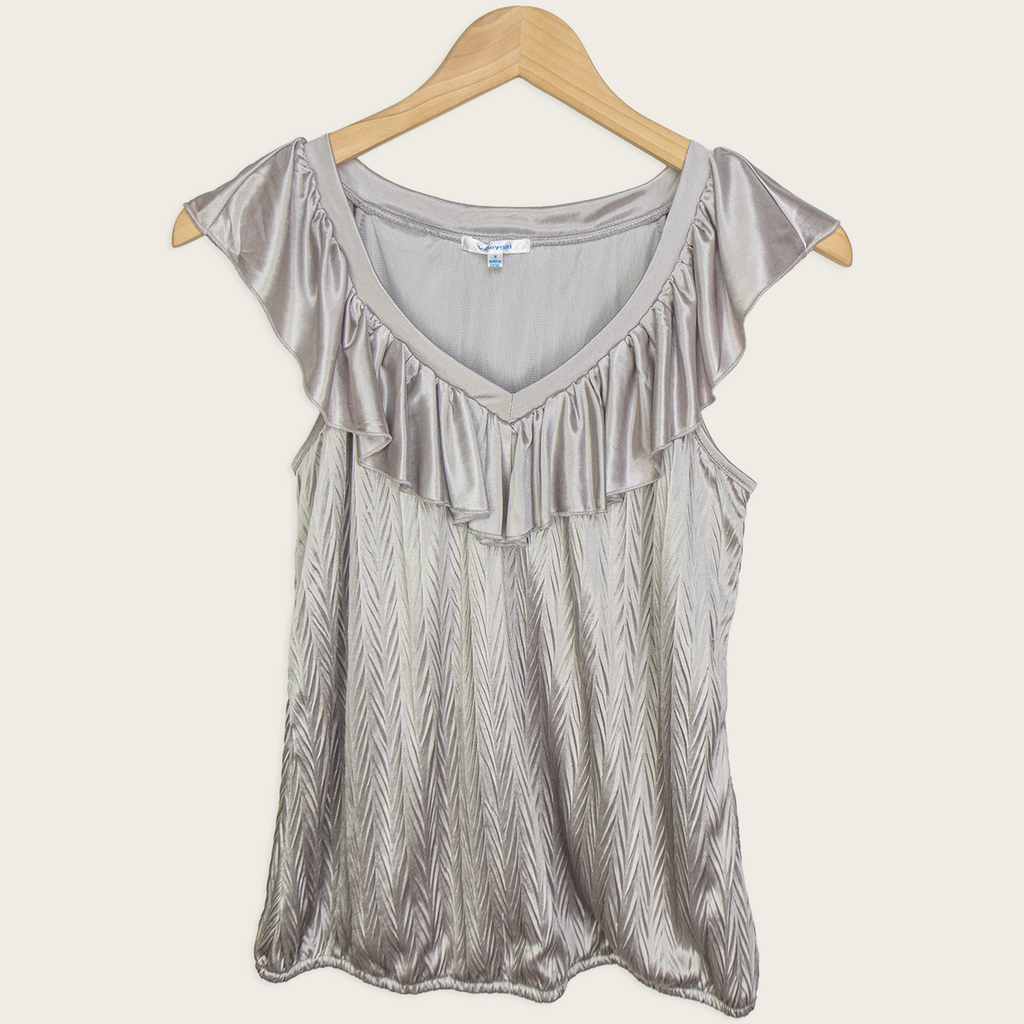 00s Valleygirl Silver Ruffle Top - Size S