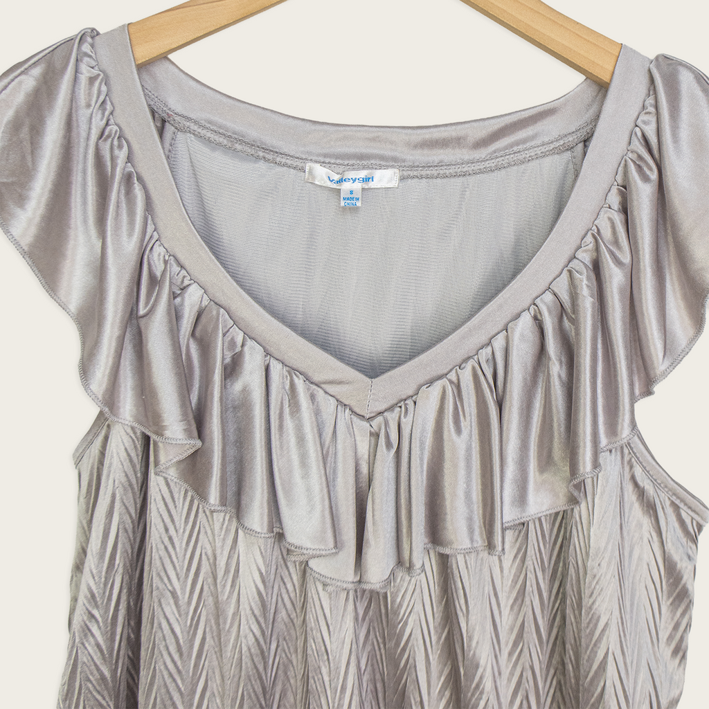00s Valleygirl Silver Ruffle Top - Size S