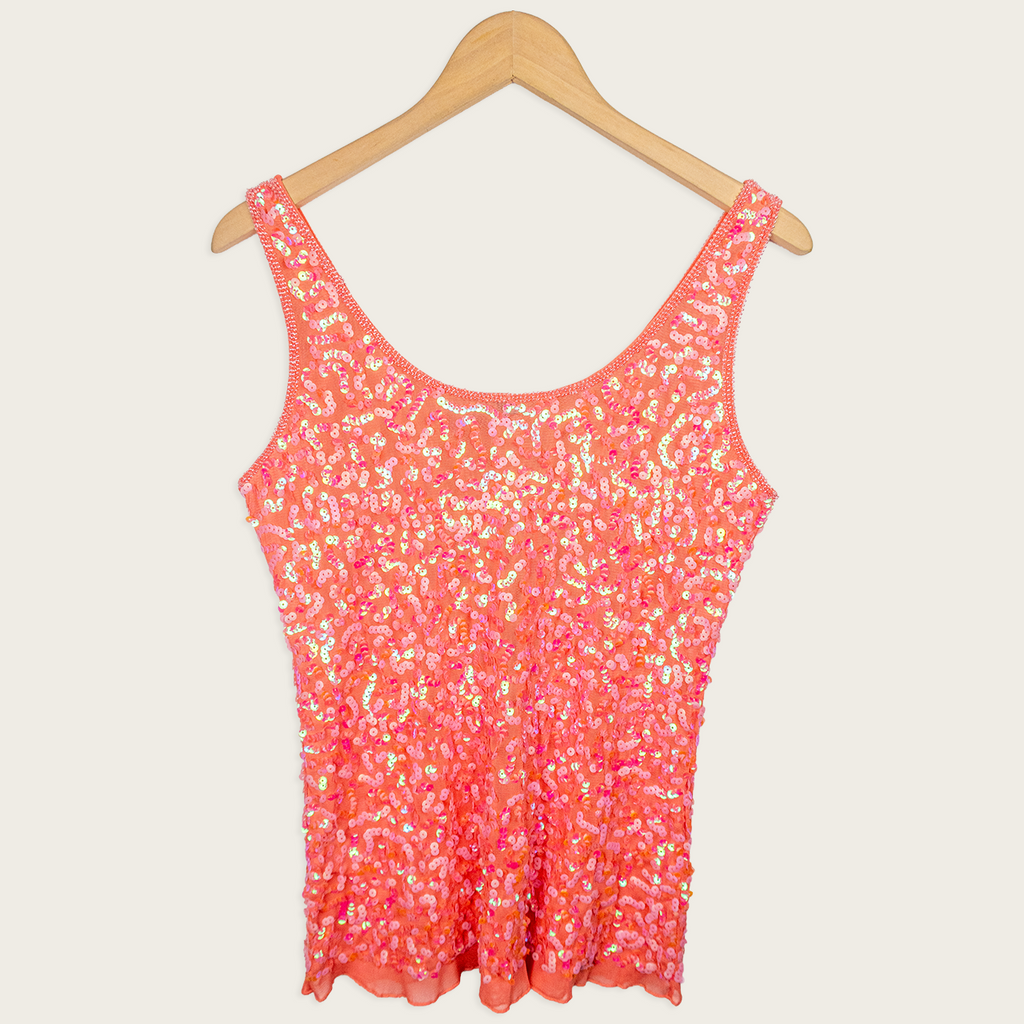 Y2K Crossroads Sequin Tank Top - Neon Coral - Size M