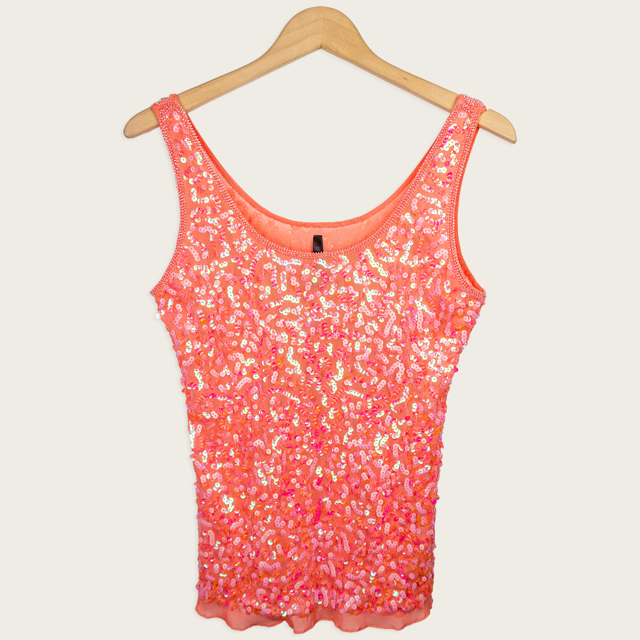 Y2K Crossroads Sequin Tank Top - Neon Coral - Size M