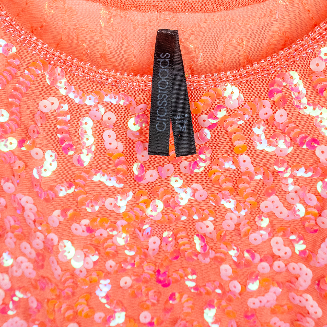 Y2K Crossroads Sequin Tank Top - Neon Coral - Size M