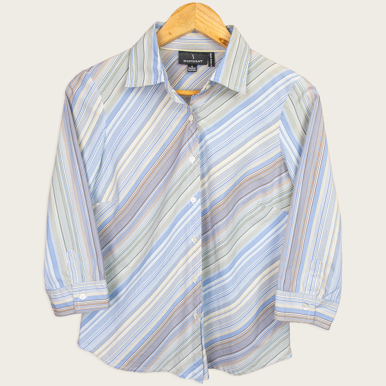 Y2K Sportscraft Striped Shirt - Blue Multicolour - Size 8