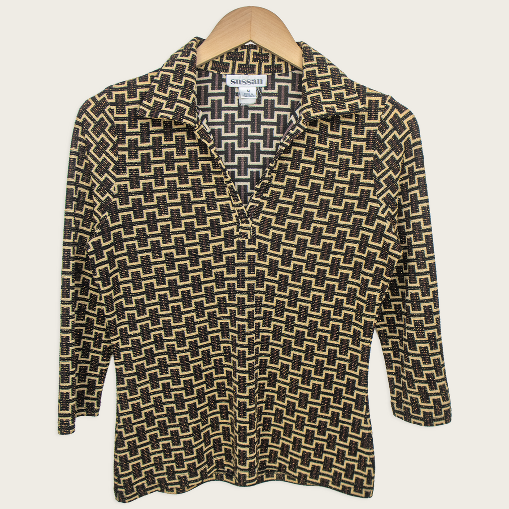Vintage Sussan Metallic Geometric Top - Size M