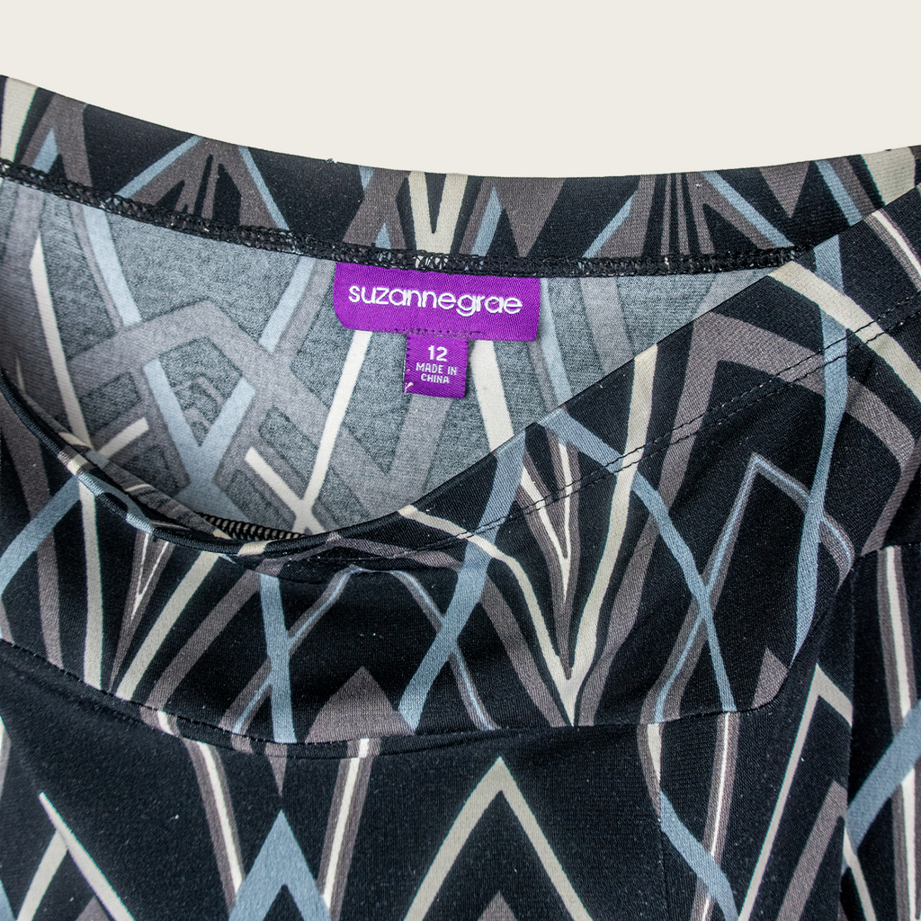 Y2K Suzanne Grae Geometric Midi Skirt - Abstract Print - Size 12