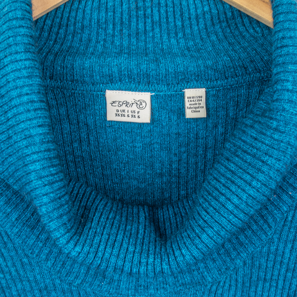 Y2K Esprit Knit Dress - Cowl Neck Teal - Size XS