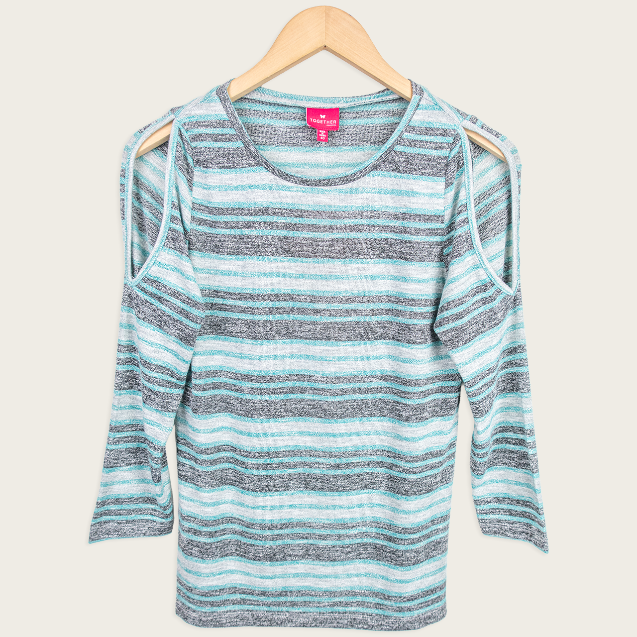 Y2K Together Striped Cut-Out Top - Blue/Grey - Size 8