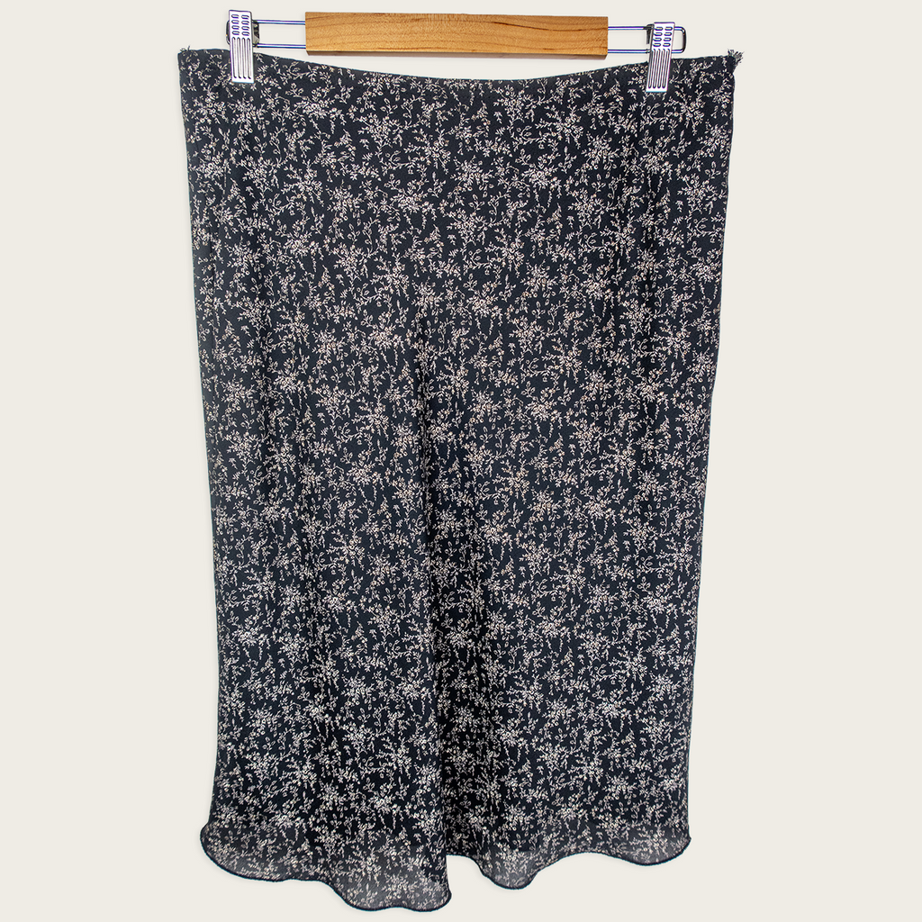 Y2K Valleygirl Floral Midi Skirt - Black Ditsy Print - Size 10