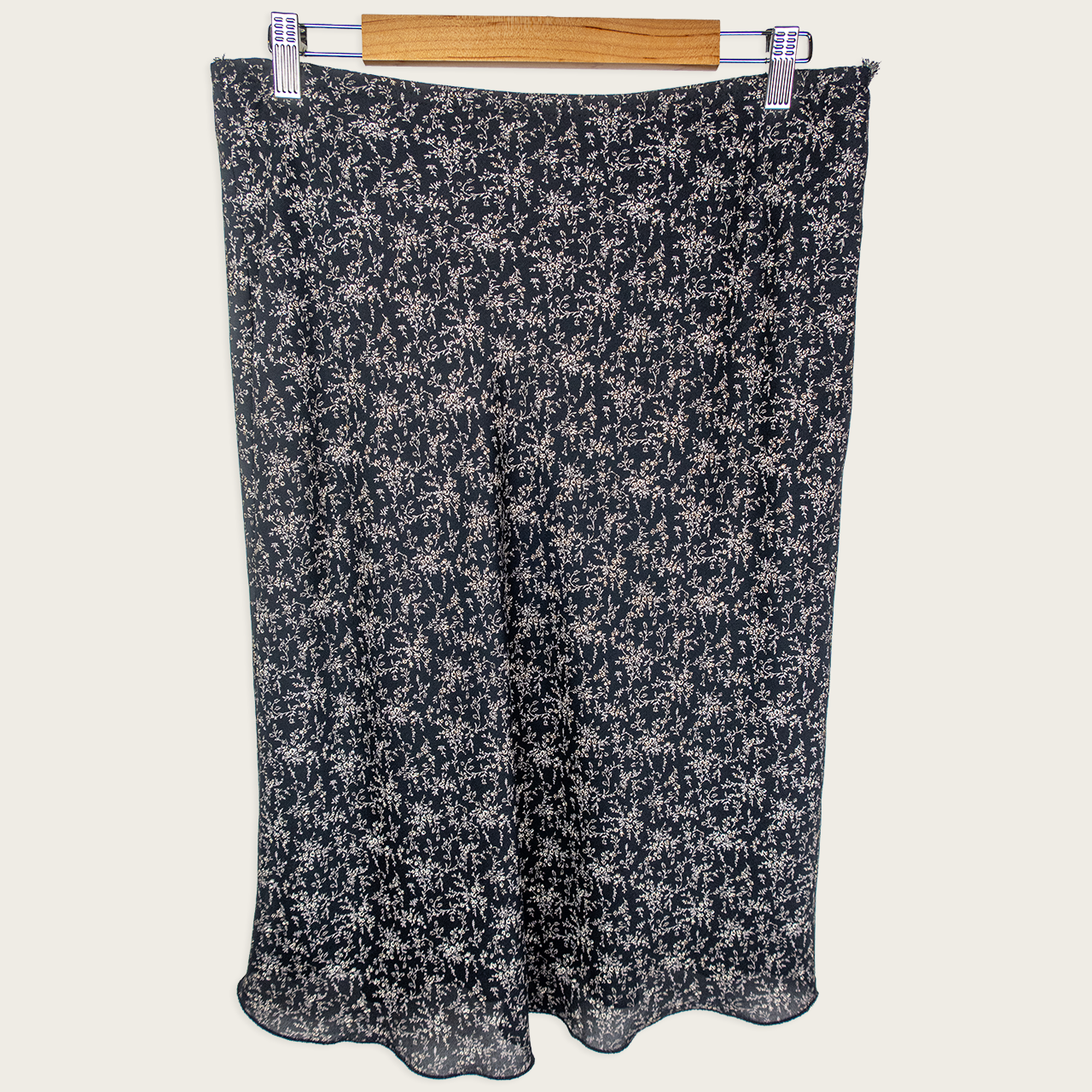 Y2K Valleygirl Floral Midi Skirt - Black Ditsy Print - Size 10