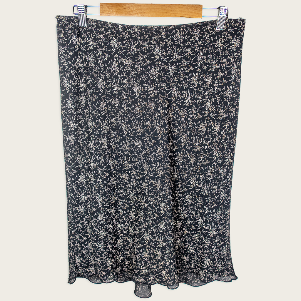 Y2K Valleygirl Floral Midi Skirt - Black Ditsy Print - Size 10