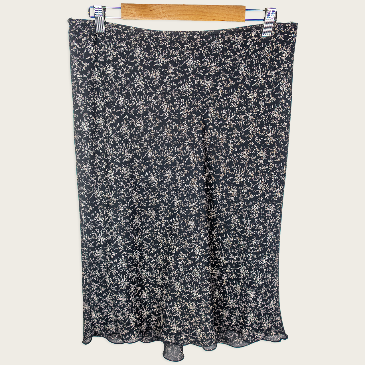 Y2K Valleygirl Floral Midi Skirt - Black Ditsy Print - Size 10