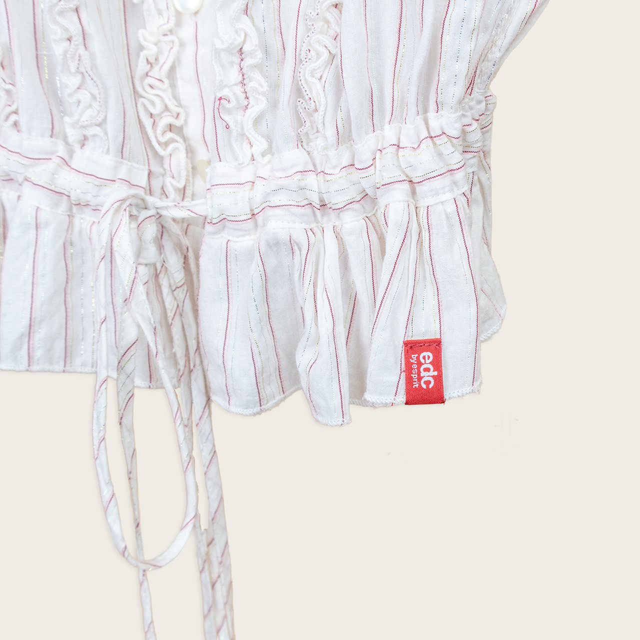 Y2K EDC by Esprit Ruffle Blouse - White Pink Stripe - Size S